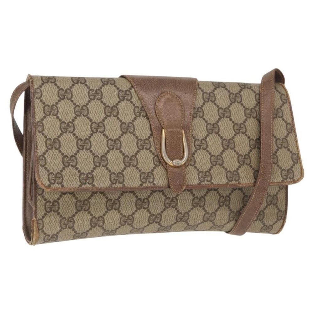 Authentic GUCCI GG Supreme Shoulder Bag PVC Beige Gold